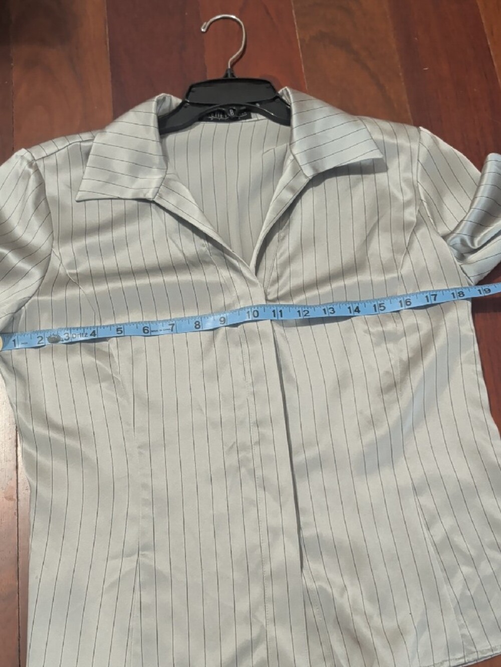 Lafayette 148 New York Gray Satiny Silk Pinstripe Hidden Button-Front Shirt - Picture 5 of 10
